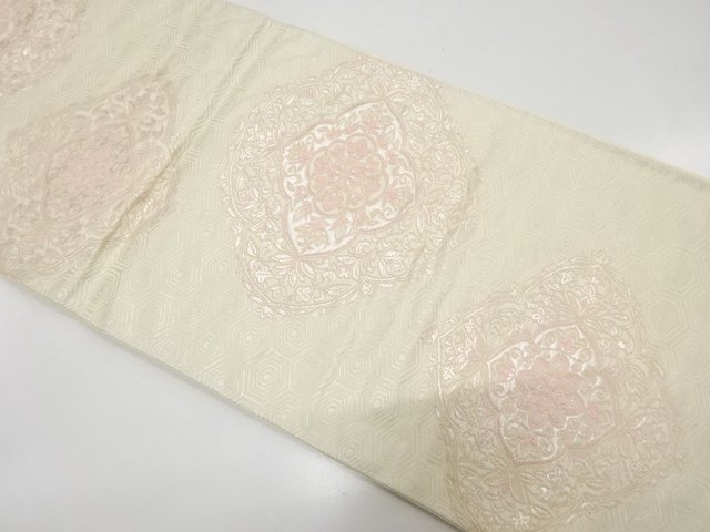 JAPANESE KIMONO / ANTIQUE FUKURO OBI / SILK / WOVEN FLORAL CREST